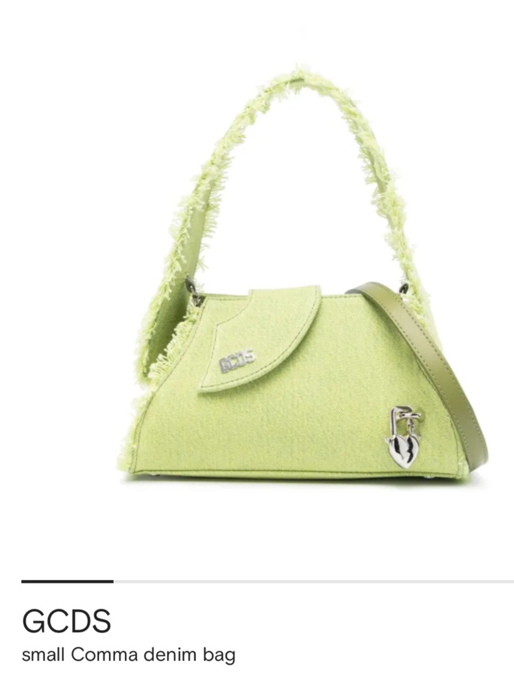 GCDS Small Comma Denim Tote Bag in Lime Green / Silver Hardware
